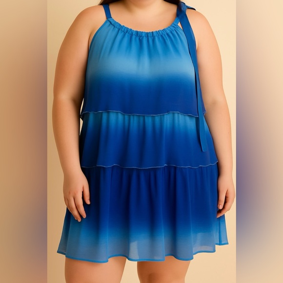 Lane‎ Bryant Blue Ombré Tiered Chiffon Blouse Sleeveless Swing Top Size 16 - Picture 1 of 10